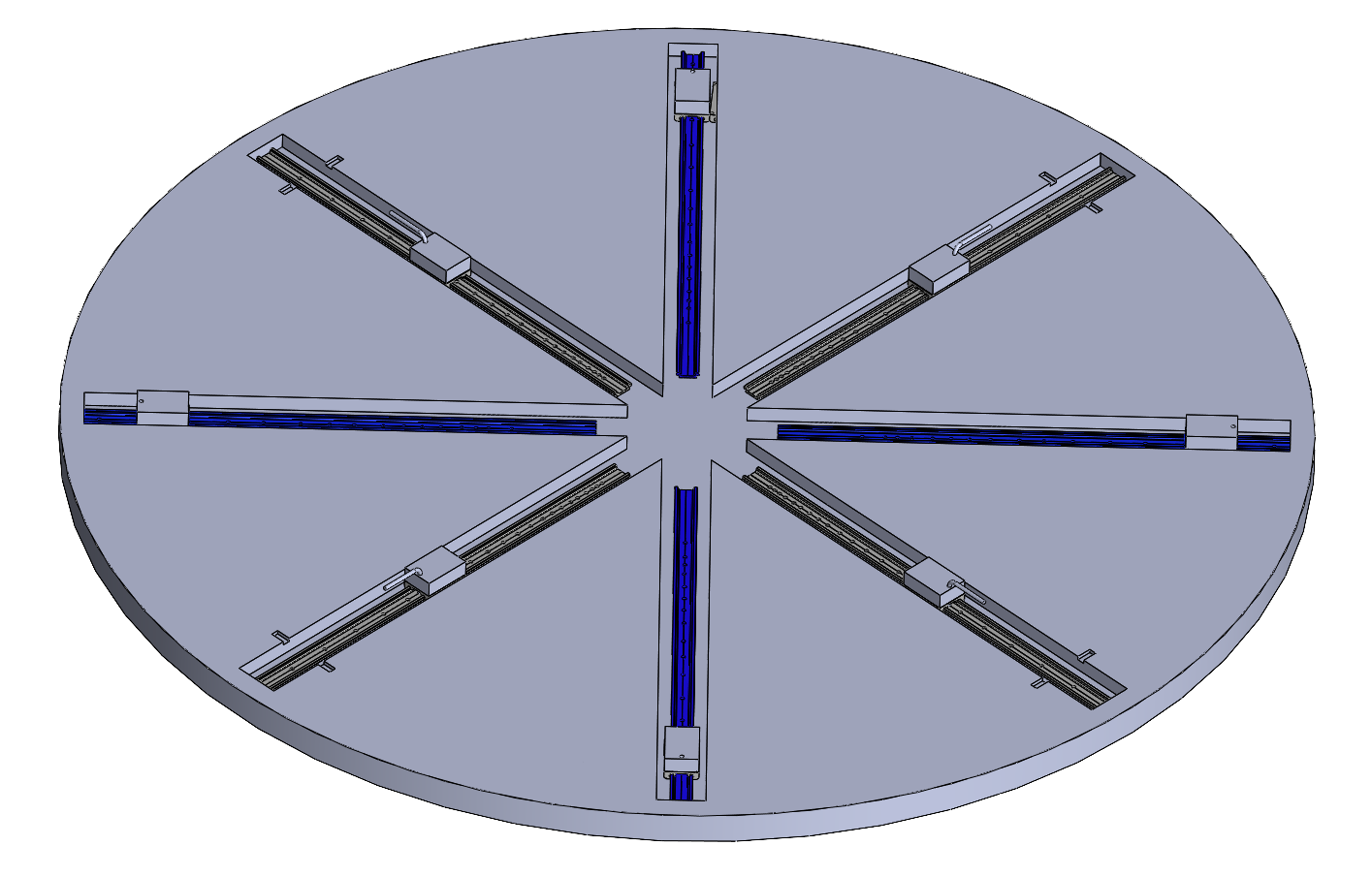 Top view of the centering system embedded in the table.