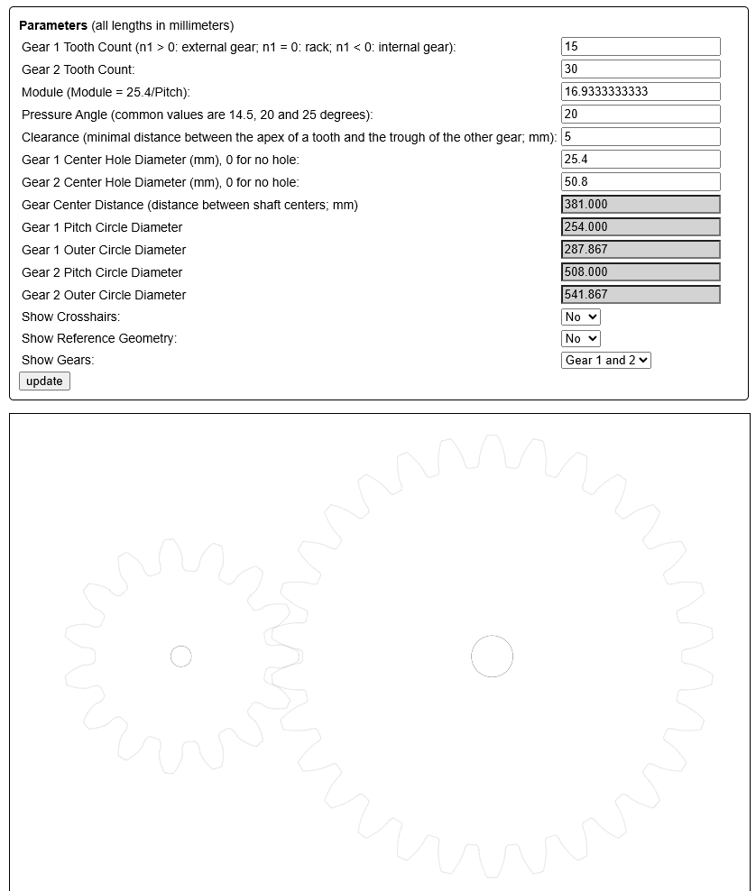 Involute tooth profile generated as DXF for the CAD model.