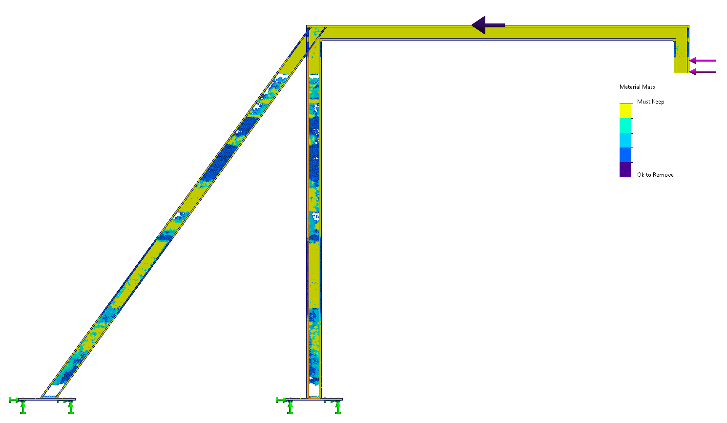 Topology study: proposed mass removal along the webs, rejected for manufacturability.